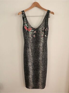 Mandalay Y2K Zebra Floral Embroidered Sequin Midi Dress Size 6